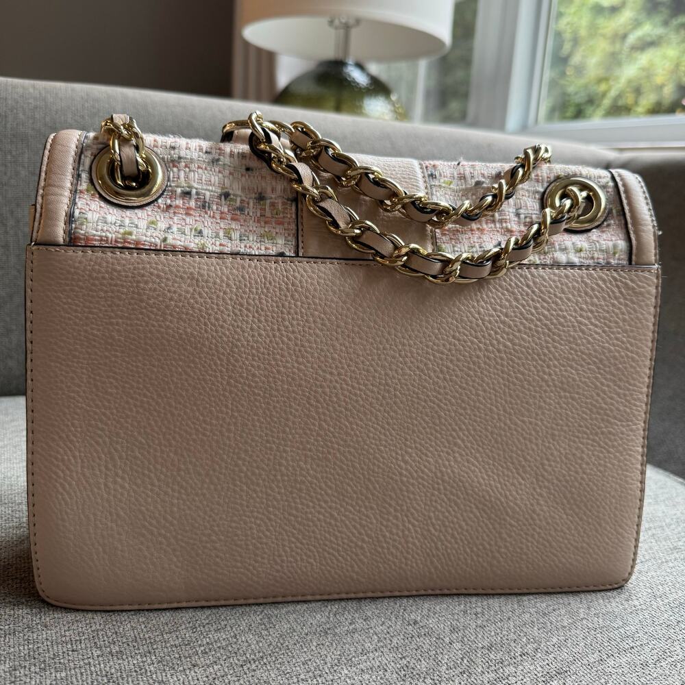Karl Lagerfeld Beige Tweed Details Shoulder Crossbody Bag Purse - Picture 7 of 12